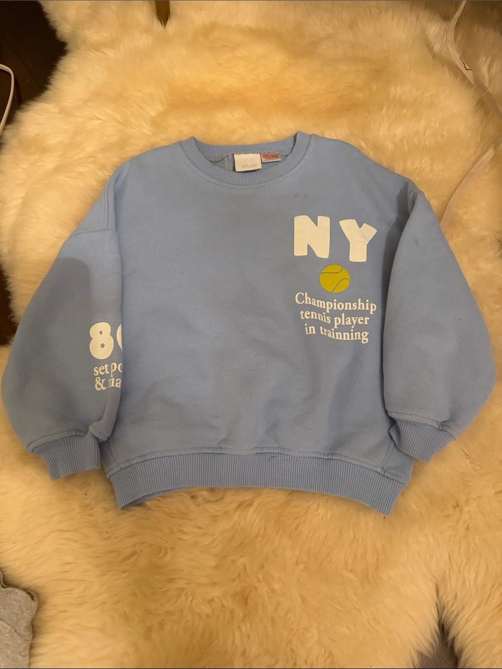 Zara Light Blue NY Tennis Graphic Sweatshirt